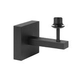 Schwarze Wandhalterung aus Metall mit schlankem, modernem Design, Seitenansicht – geeignet zum Tragen einer Stange oder eines Balkens für Innenanwendungen wie Vorhänge oder Wanddekoration.