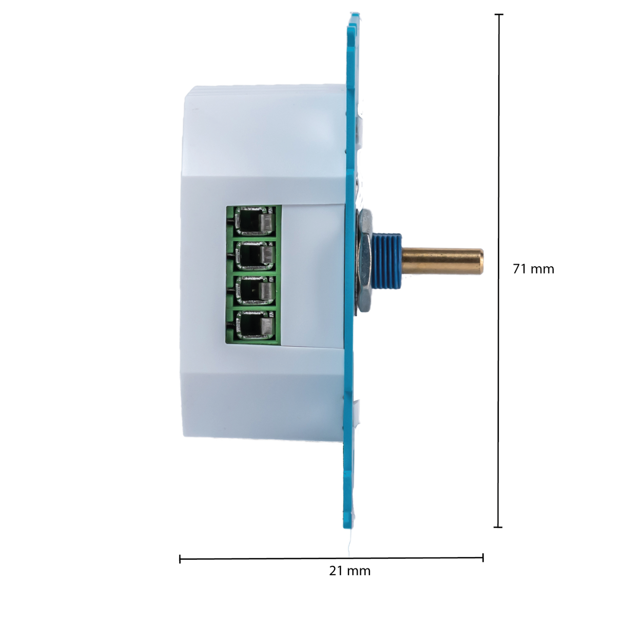 LED dimmer universeel 600W - Fase af / aan snijding - zijaanzicht - met afmetingen