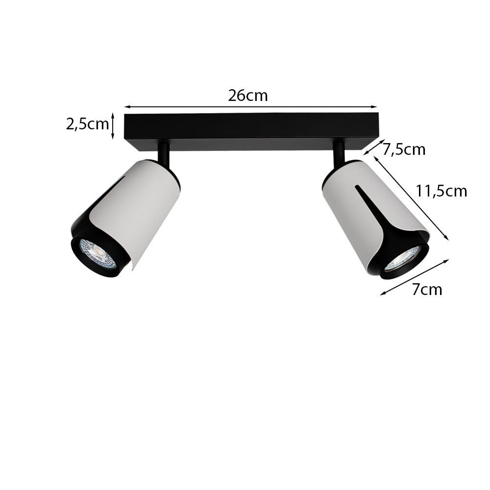 Dubbele opbouwspot | Tulip | Wit / Zwart | 2x GU10 fitting | Afmetingen