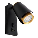 Bedlamp Zwart/ Goud | Tulip | USB+C oplaadpoort | GU10 fitting | Uit foto