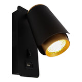 Bedlamp Zwart/ Goud | Tulip | USB+C oplaadpoort | GU10 fitting | Aan foto