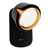 Moderne schwarz-goldene LED-Wandleuchte mit USB-Anschluss und Schalter, Draufsicht des Produkts.
