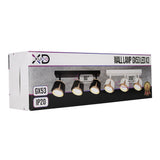 Verpackung der Xudo Wandleuchte GX53 LED X3 mit drei verstellbaren Strahlern, GX53-Fassung, IP20-Klassifizierung; Vorderansicht der Produktverpackung mit technischen Daten und Abbildung der Lampen.