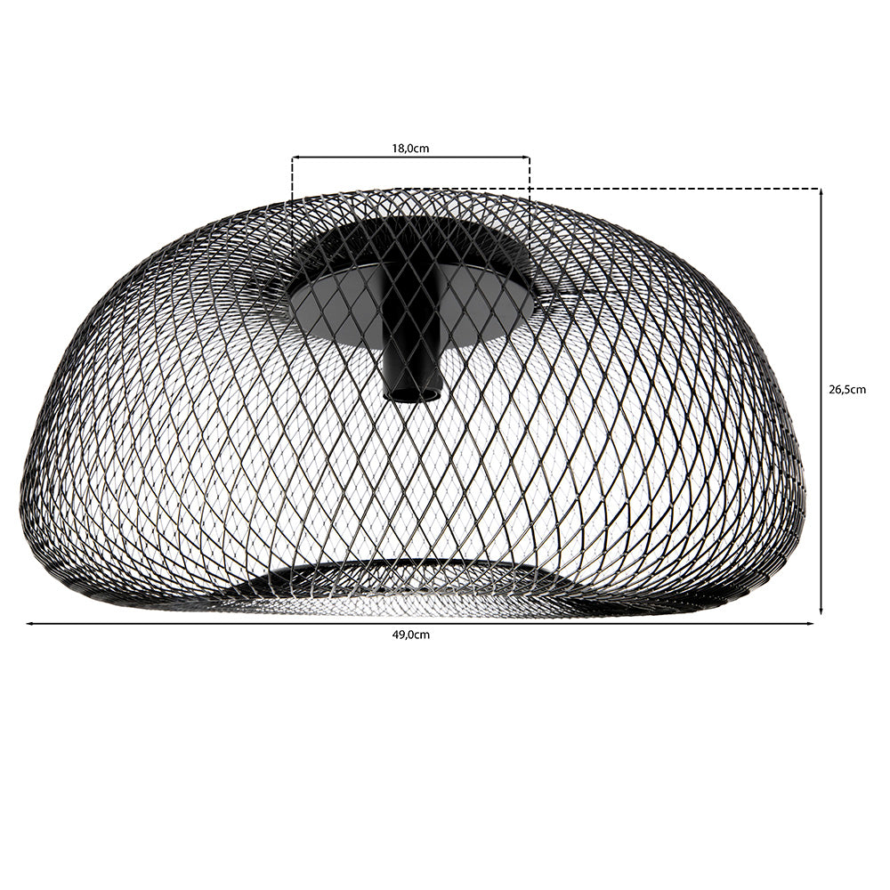 Zwarte Industriële plafondlamp metaal - E27 fitting - afmetingen