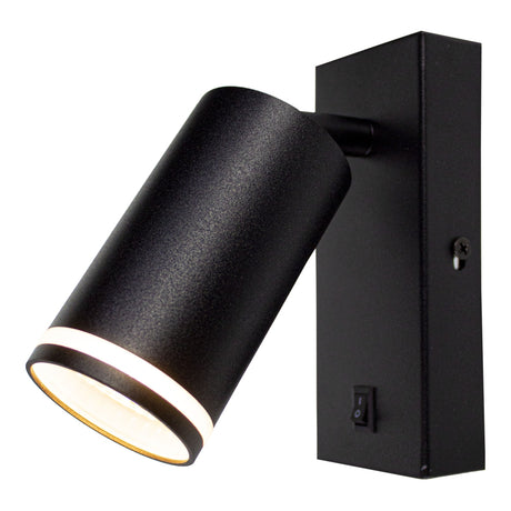 LED Wandlamp GU10 fitting zwart optioneel dimbaar - zijaanzicht lamp aan