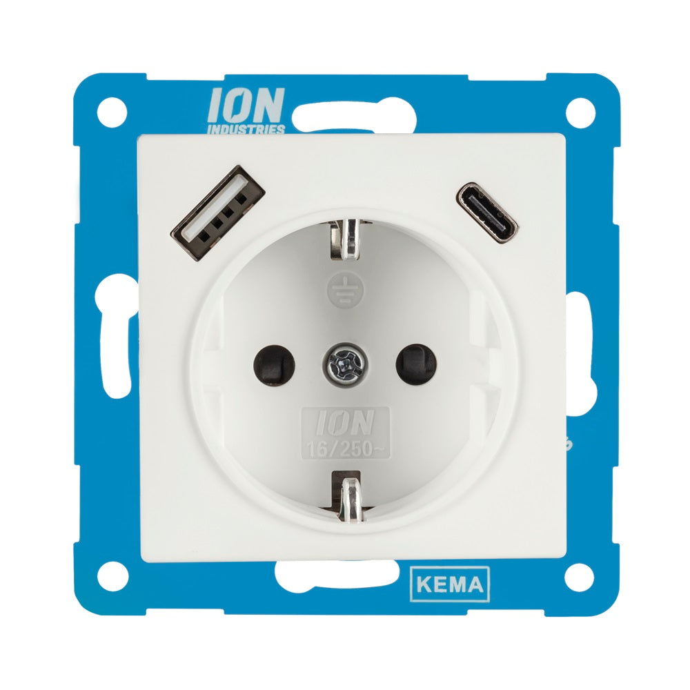 ION - Wandcontactdoos RA - met USB en USB-C - Mat Alpin wit - V1-J1 Serie