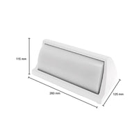 Abfall-Endeinheit aus weißem Kunststoff mit Deckel, Abmessungen 260 mm breit, 125 mm tief und 115 mm hoch, abgewinkelte Vorderansicht.