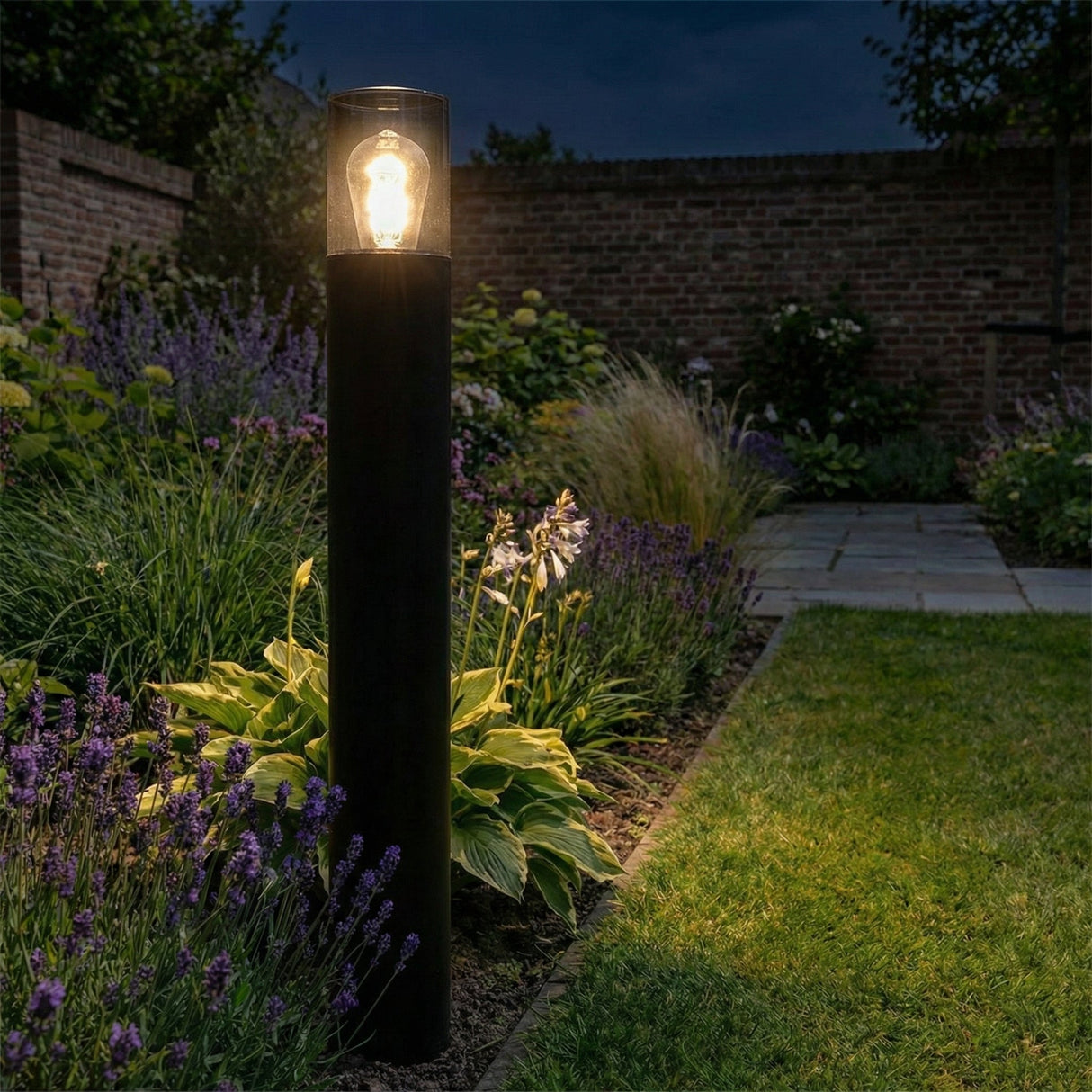 LED Garden Post - Stehende Außenleuchte mit Rauchglas | 80cm | Schwarz | IP54 – KALI