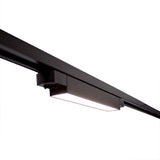 Schwarzer LED-Schienenstrahler für 3-Phasen-Schienensystem, Unteransicht mit schlankem, rechteckigem Lichtmodul und modernem Finish.