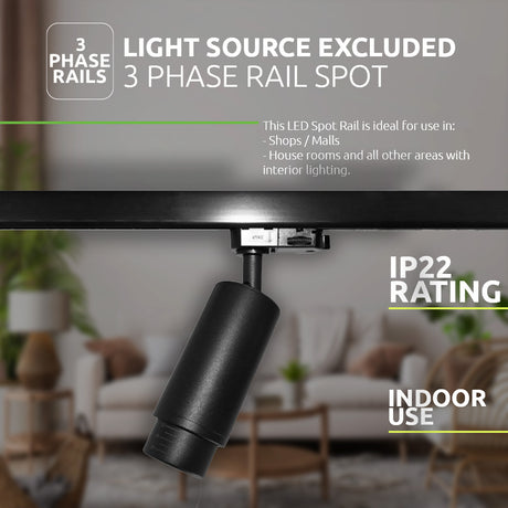 LED 3-fase railspot zwart met gu10 fitting - fitting