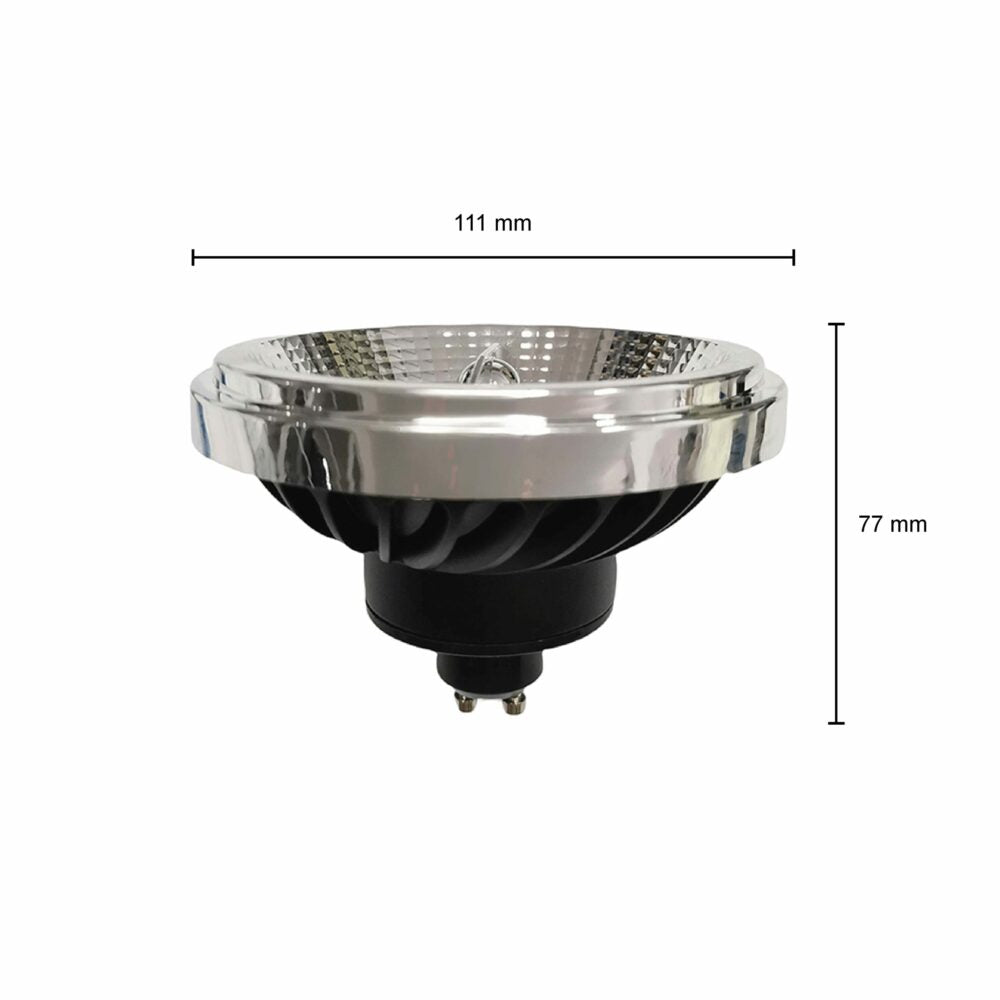 LED AR111 spot - GU10 - Zwart - 15 watt - Dimbaar - 38° stralingshoek - afmetingen