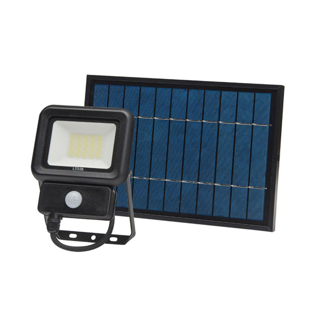 LED Bouwlamp Solar inclusief solar paneel 20 Watt 6500K - daglicht wit - vooraanzicht bouwlamp en paneel