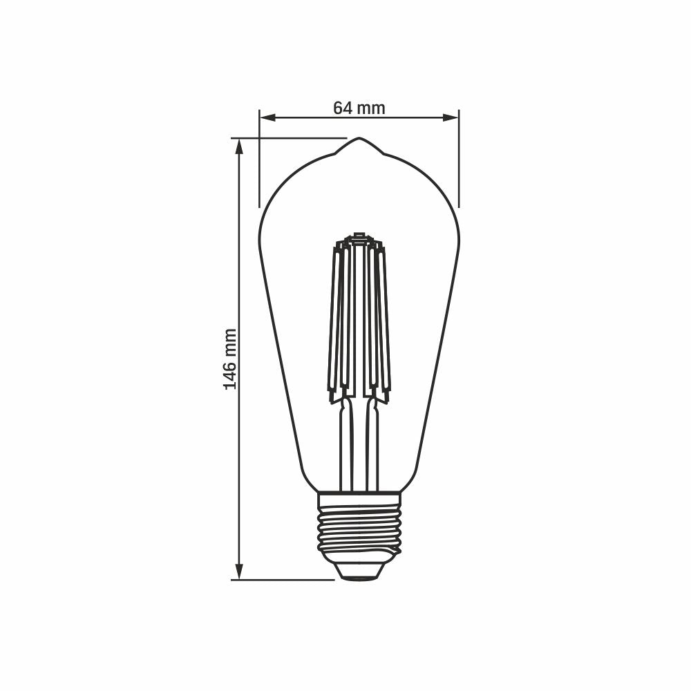 LED Filament Edison lamp amber | dimbaar | 6W | ST64 | E27 - 4000K - Naturel Wit - Afmetingen