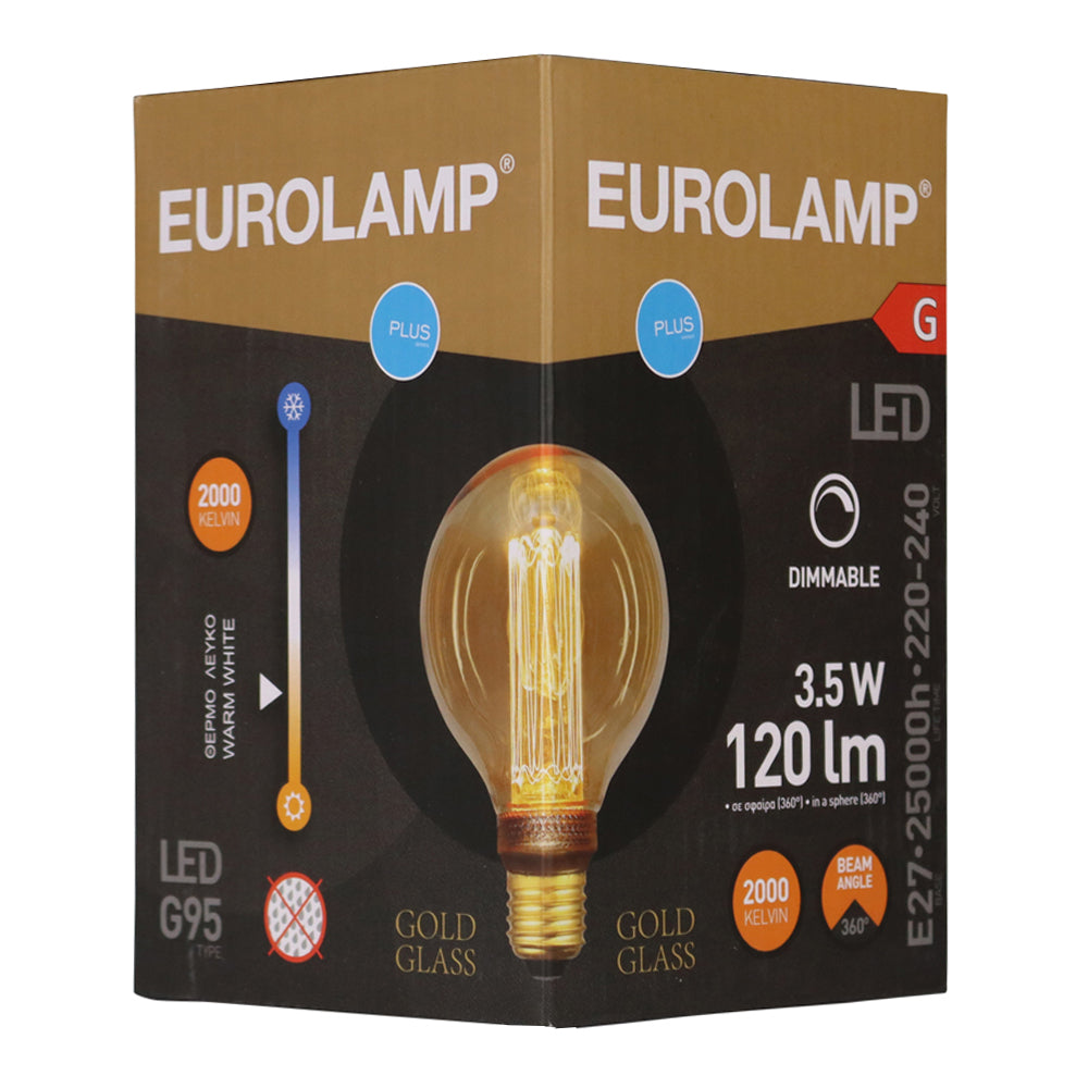 LED Filament Globe lamp 95mm Gold 3,5 Watt Dimbaar 2000K - Extra warm - verpakking