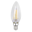LED-Filament-Kerzenlampe mit E14-Fassung, klares Glasgehäuse, Frontalansicht.