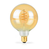 Dekorative LED-Filamentlampe mit goldener Glaskugel und Spiralfaden, Frontansicht, ideal für stimmungsvolle Beleuchtung und Vintage-Einrichtungsstile.