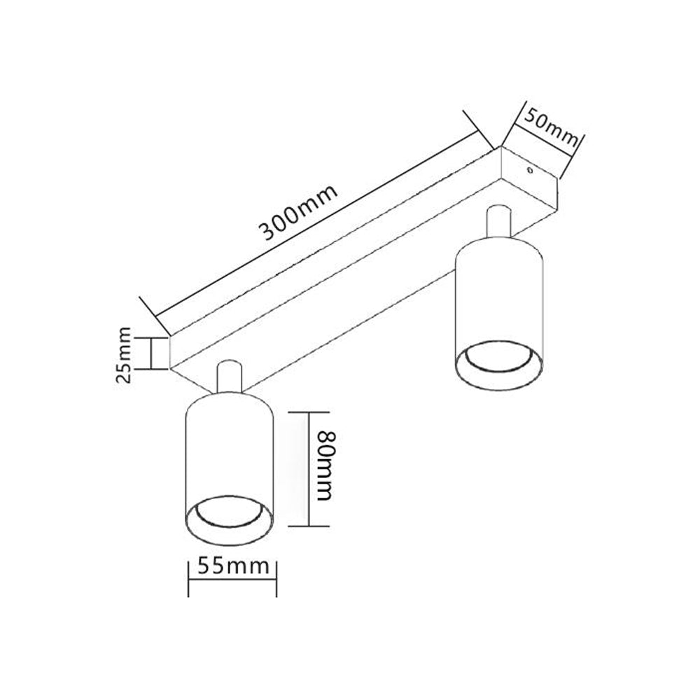 LED moderne dubbele opbouwspot 2 x gu10 fitting - afmetingen