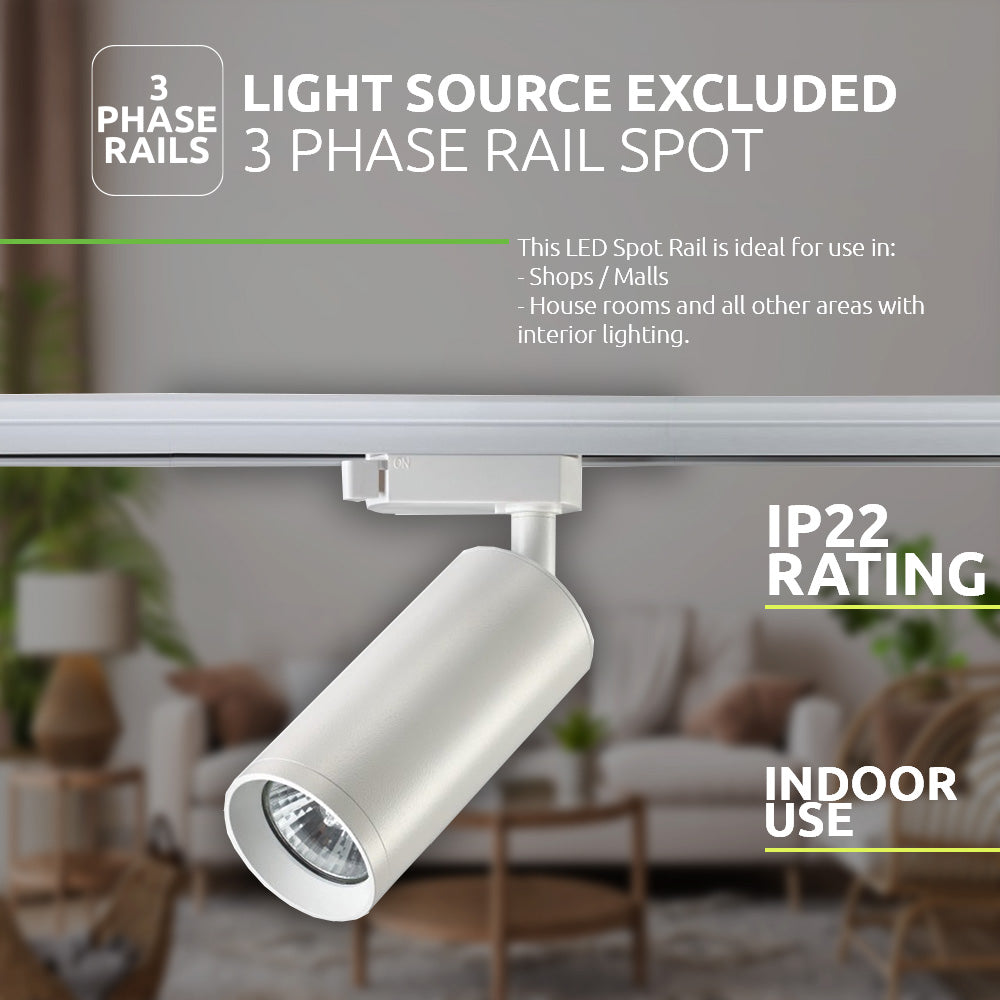 LED 3-fase railspot wit met gu10 fitting optioneel dimbaar - ip-waarde