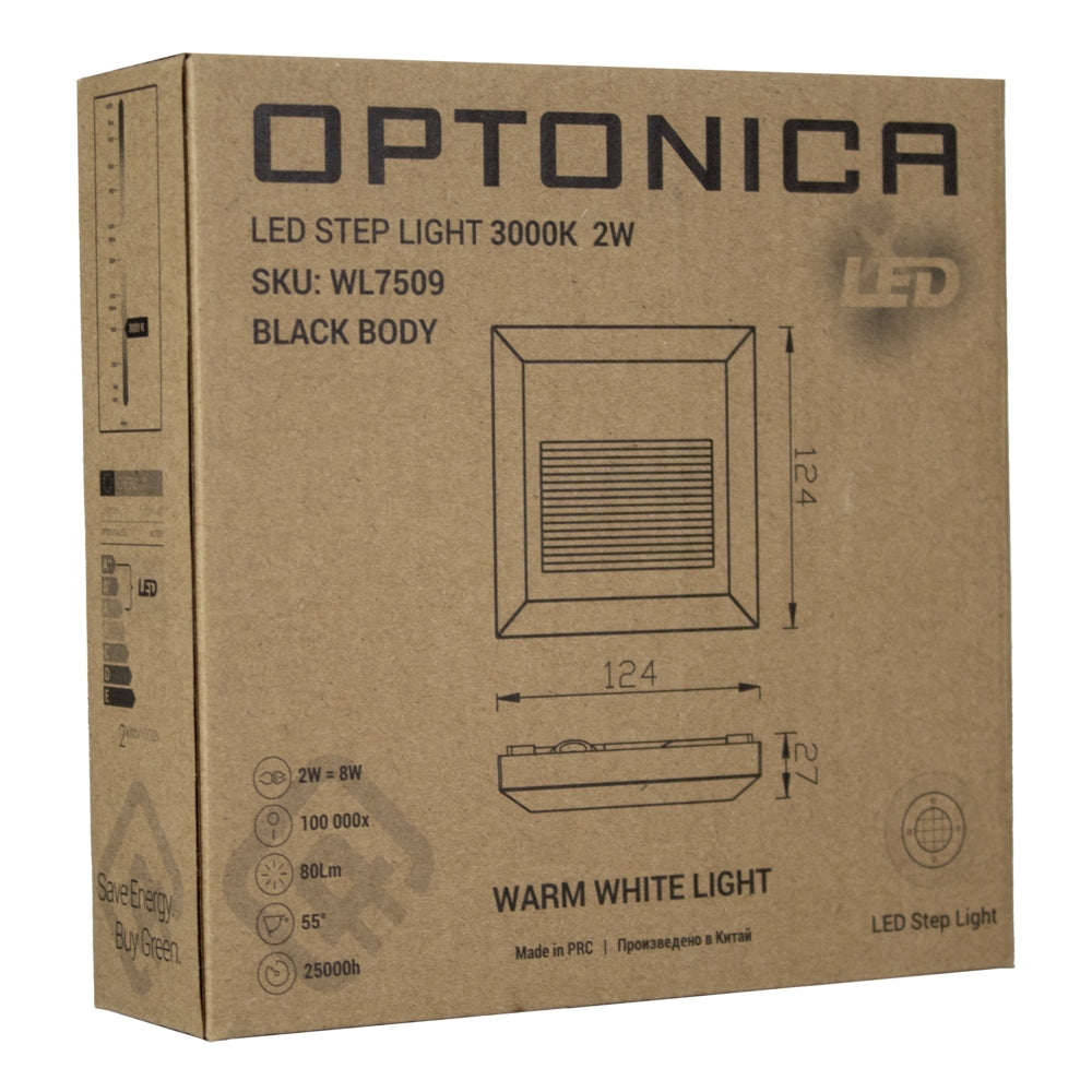 LED wandlamp vierkant | opbouw | voetpad lamp | 2W | 3000K - Warm wit