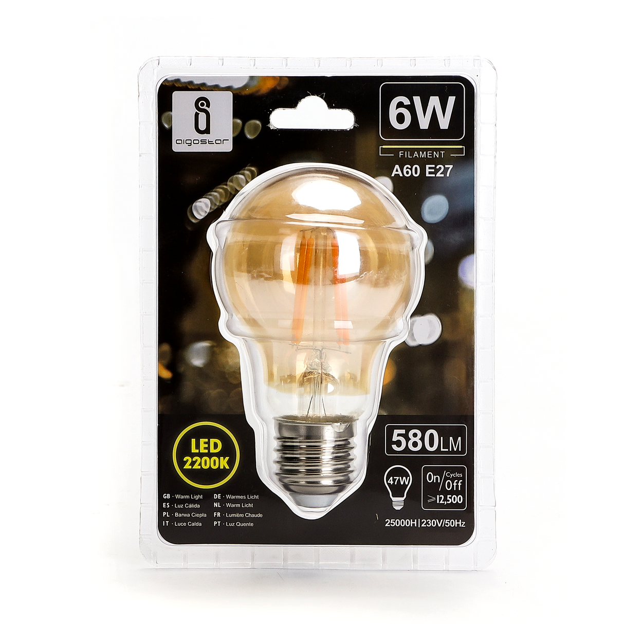 LED Filament amber lamp 6W A60 E27 - 2200K | Warm wit