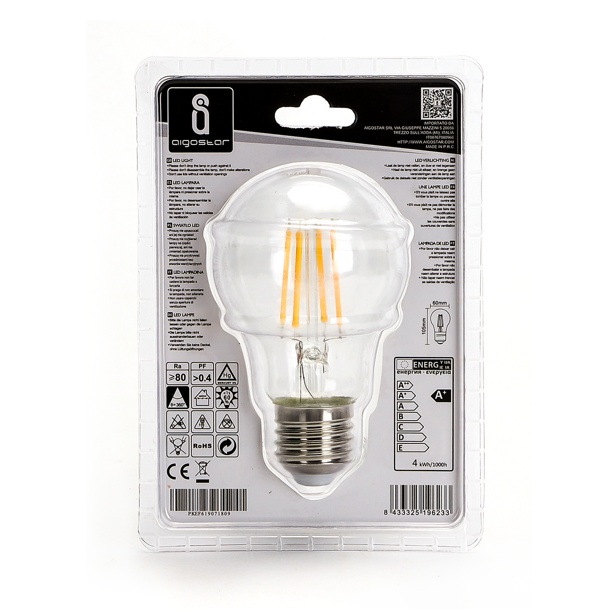 LED Filament Peer lamp 4W A60 E27 - 2700K | Warm wit