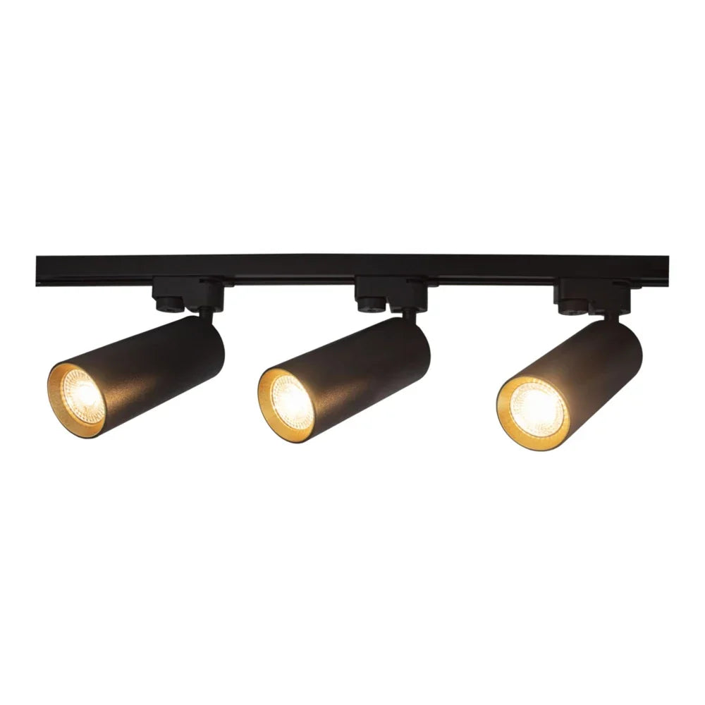 LED 1-Phasen-Schienen | Schwarz mit goldenem Ring | 1 Meter | Inklusive 3 Schienenspots