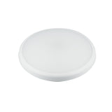 Runde weiße LED-Deckenleuchte mit schlankem und minimalistischem Design, in einer schrägen Draufsicht vor weißem Hintergrund dargestellt.