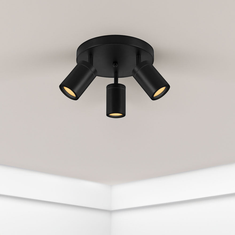 Smart opbouw plafond spot 3-voudig-rond-Zwart-Hue compatible-Incl. Zigbee spots-warmwit