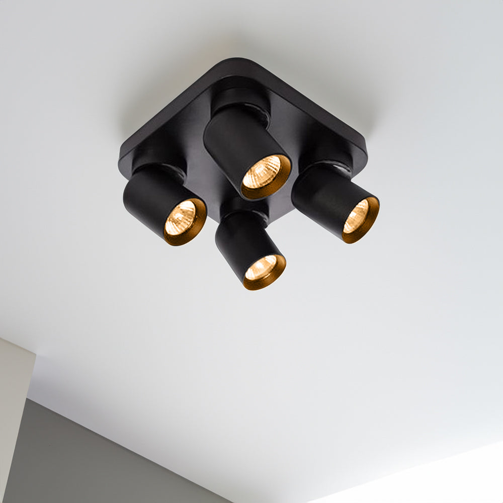 Smart opbouw plafond spot 4-voudig-Vierkant-Zwart-Hue compatible-Incl. Zigbee spots-warmwit