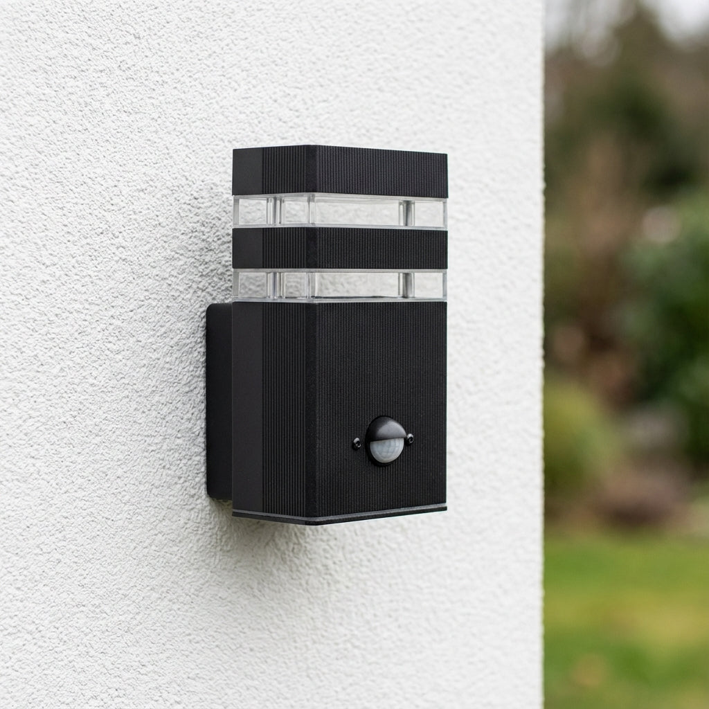 LED-Außenwandleuchte mit Sensor | quadratisch | GU10 | schwarz | IP54 | dimmbar