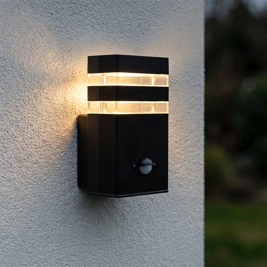 LED-Außenwandleuchte mit Sensor | quadratisch | GU10 | schwarz | IP54 | dimmbar