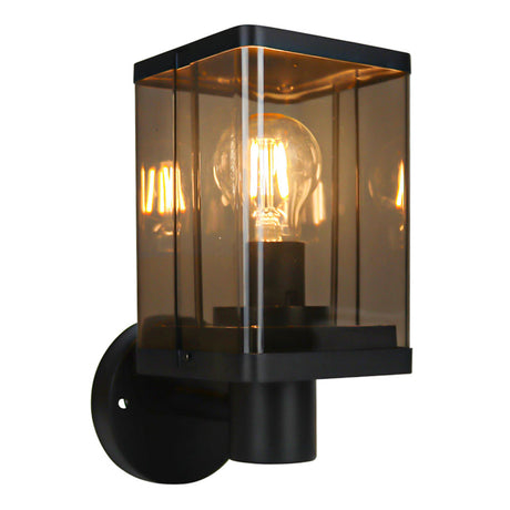 LED Wandlantaarn vierkant | voor buiten | E27 fitting | IP44 | Zwart | Aan foto