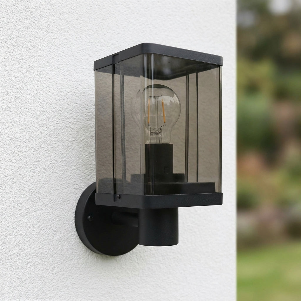 LED Wandlaterne quadratisch | für draußen | E27-Fassung | IP44 | Schwarz