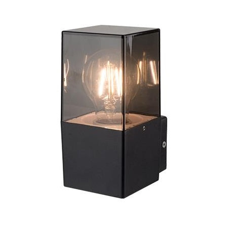 Moderne Wandlamp vierkant - Zwart - Smoke glas - E27 fitting - IP54 - Denver - incl. lichtbron