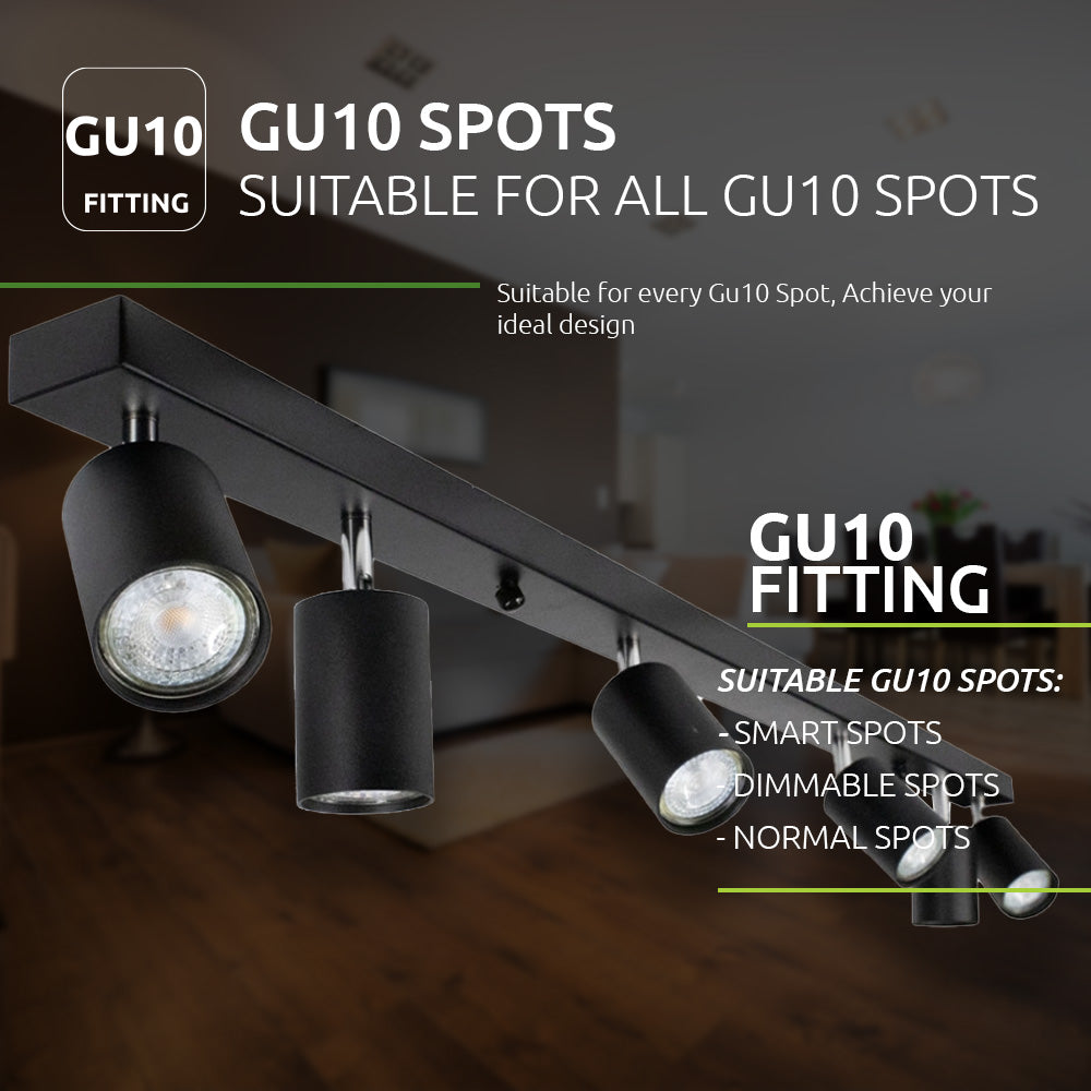 Plafondspot opbouw - 6-voudig-  zwart - GU10 fitting - gu10 fitting