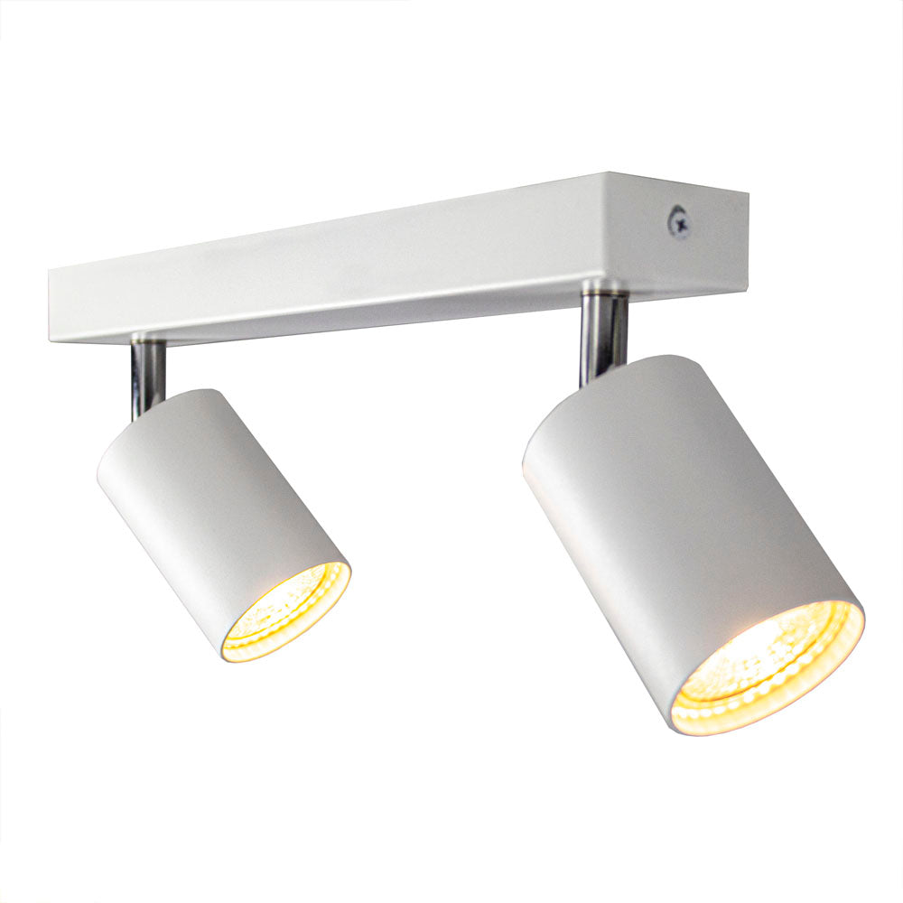 LED witte opbouwspot 2 keer gu10 fitting plafondlamp - met spots aan