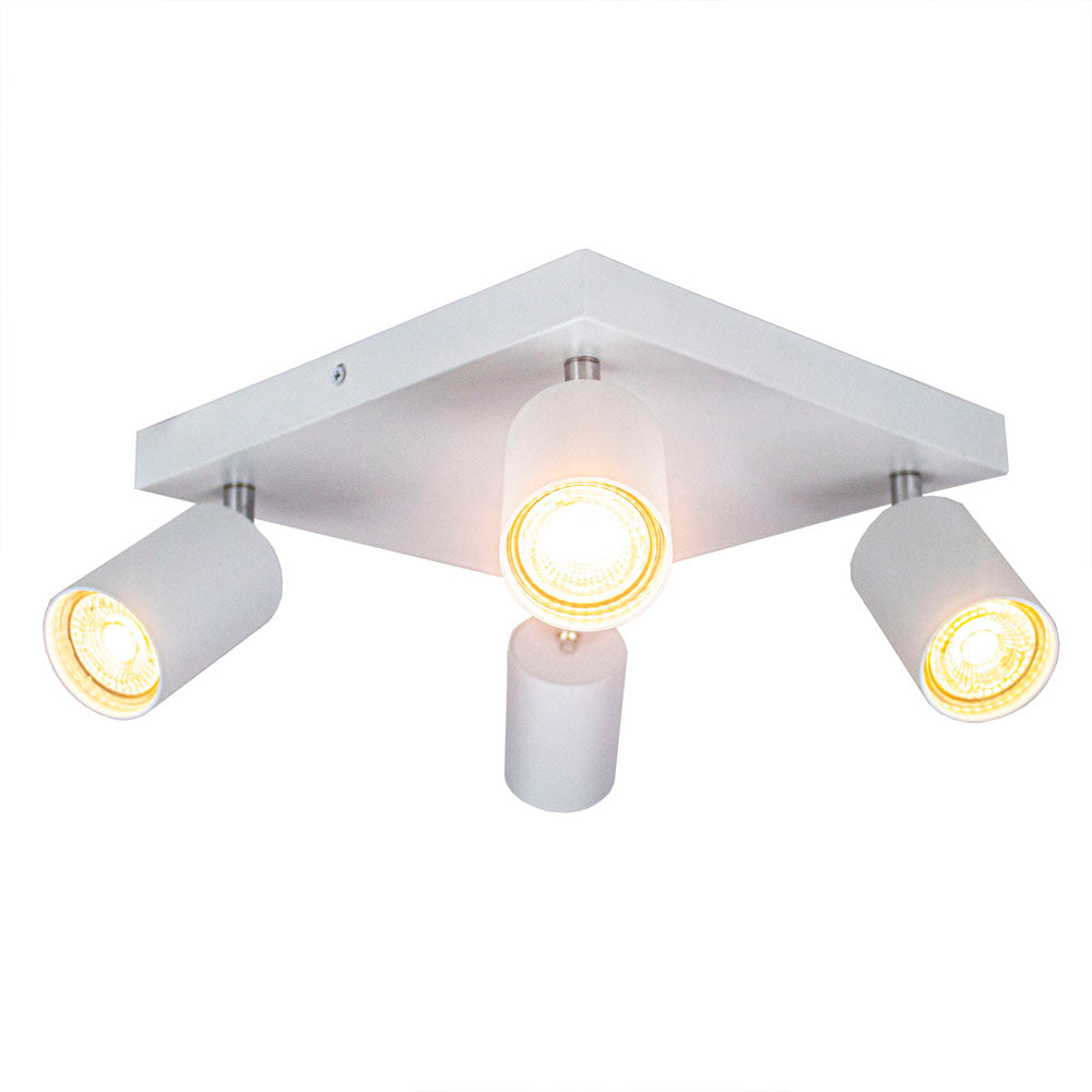 LED plafond opbouw spot vierkant wit 4 keer gu10 fittingen - spots aan gekanteld