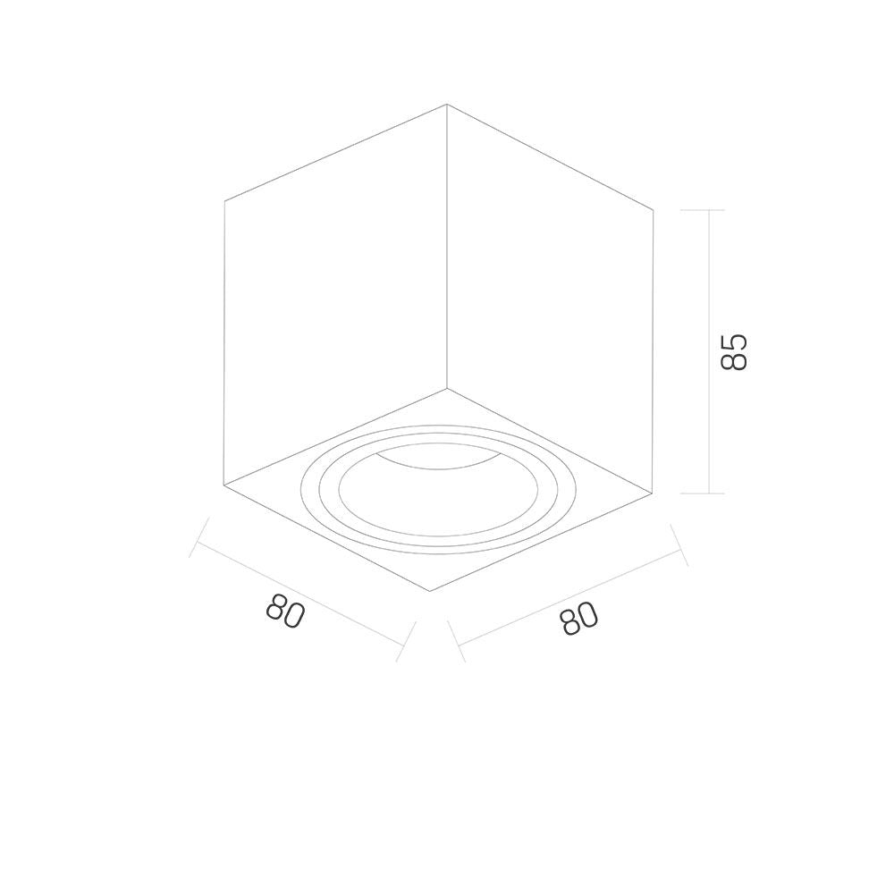 Opbouw spot armatuur zwart - 80x80mm - vierkant - dimbaar - GU10 fitting - dimbaar - afmetingen