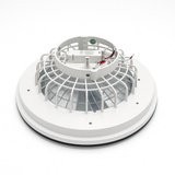 Industrielle LED-Hallenleuchte mit Schutzgitter, Draufsicht – energieeffiziente Deckenbeleuchtung für Lagerhallen, Fabriken oder Werkstätten.