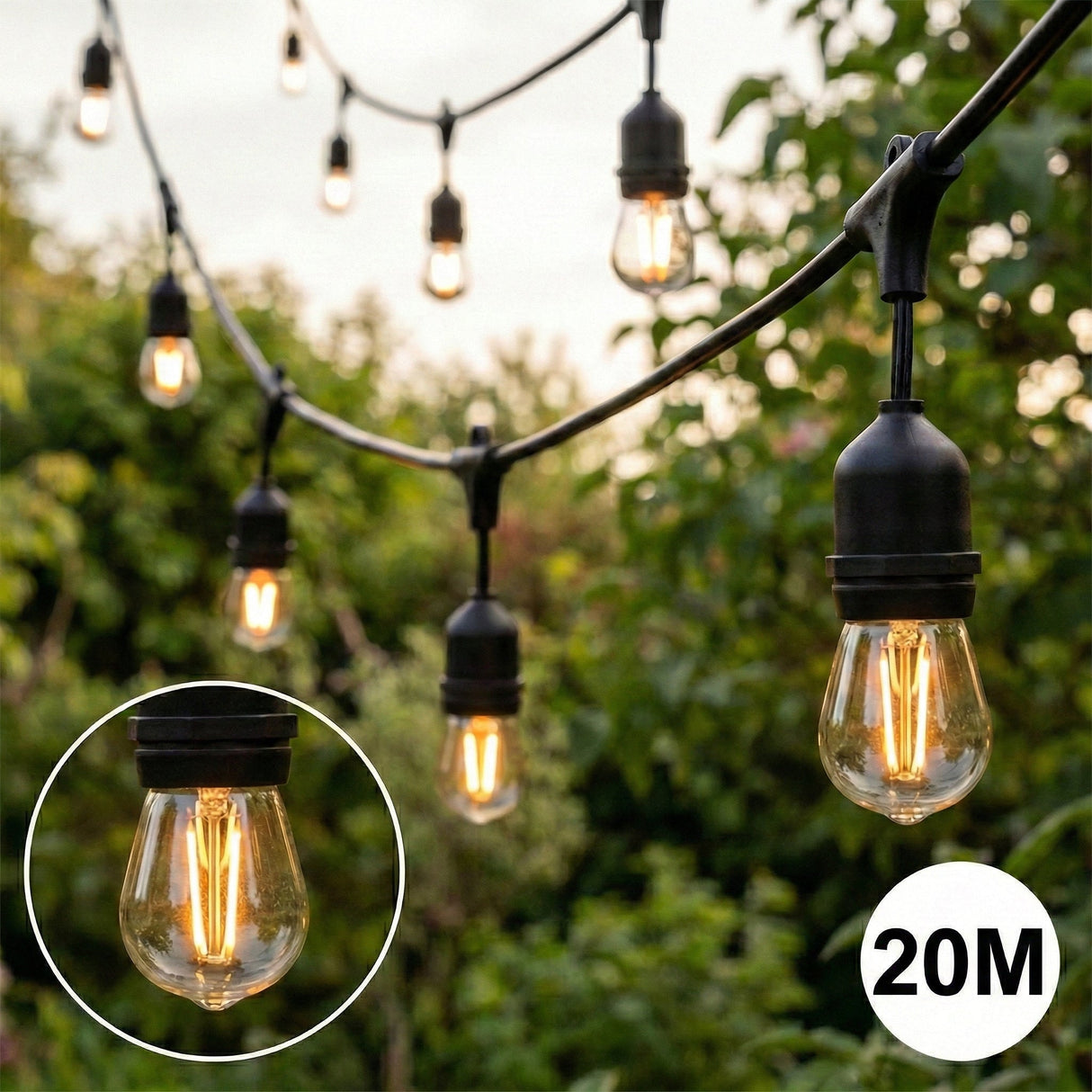 Party Lichtkette | 20x E27 Fassung | 20 Meter | Inklusive Lampen
