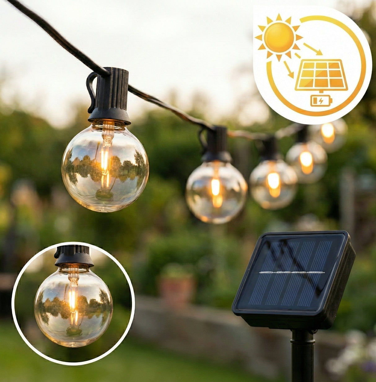 Solar-Lichterkette – Pin-Kabel | 5 Meter | 20 LEDs | Warmes Licht