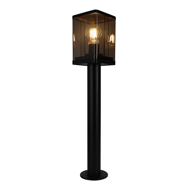 Vierkante staande buitenlamp 50CM | PC lampenkap | Zwart | E27 fitting | IP44 | Aan foto