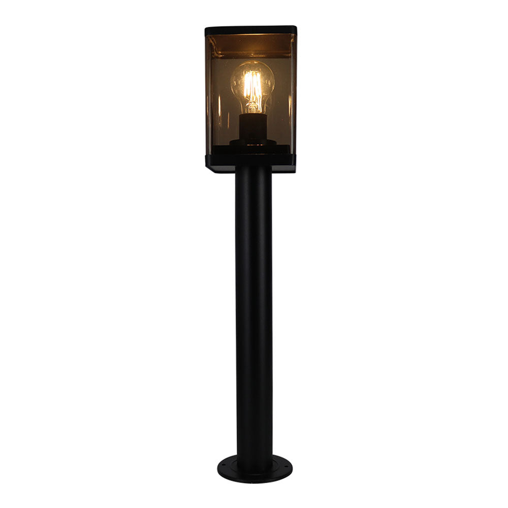 Vierkante staande buitenlamp 50CM | PC lampenkap | Zwart | E27 fitting | IP44 | Aan foto