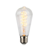 Klares Produktfoto einer Retro-Edison-LED-Glühbirne mit E27-Fassung, von vorne sichtbar, mit Spiralfaden und warmweißem Licht.