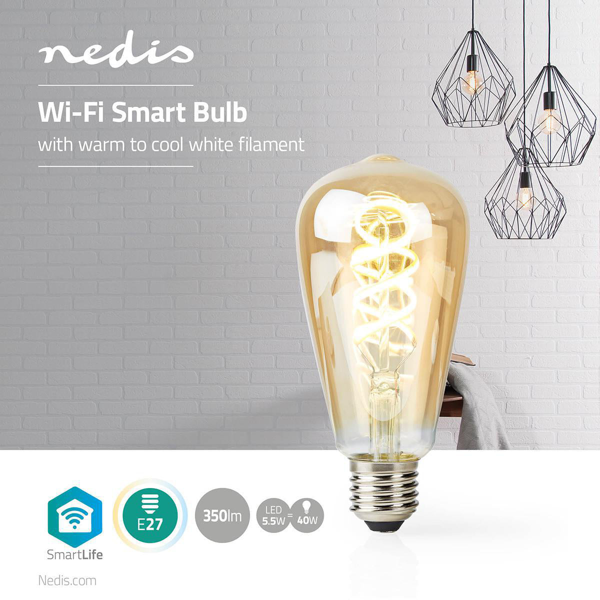 Wi-Fi Filament Edison LED Lamp | 1800K - 6500K | 5,5W | E27