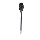 Schwarze Solar-Gartenfackel mit Flammeneffekt, Frontansicht, Gesamthöhe 51 cm und Breite 7,5 cm, ideal für stimmungsvolle Beleuchtung im Garten oder auf der Terrasse.