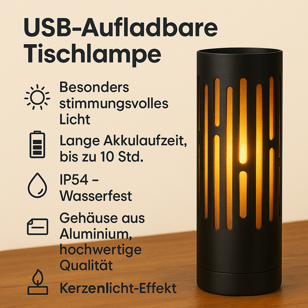 Tischlampe schwarz Kerzeneffekt | USB wiederaufladbar | 3,6W | 1800K – Extra warm
