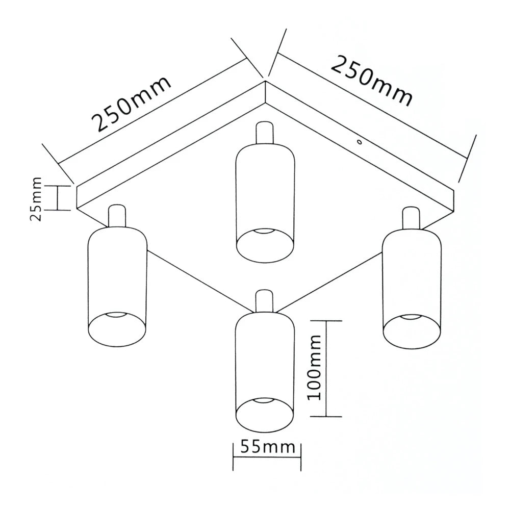 Bundle-Paket | Moderner Aufbauspot quadratisch | Schwarz | inkl. 4 Spots