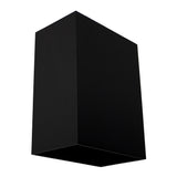 Schwarze moderne Wandleuchte mit Up- und Downlight-Effekt, abgewinkelte Frontansicht.