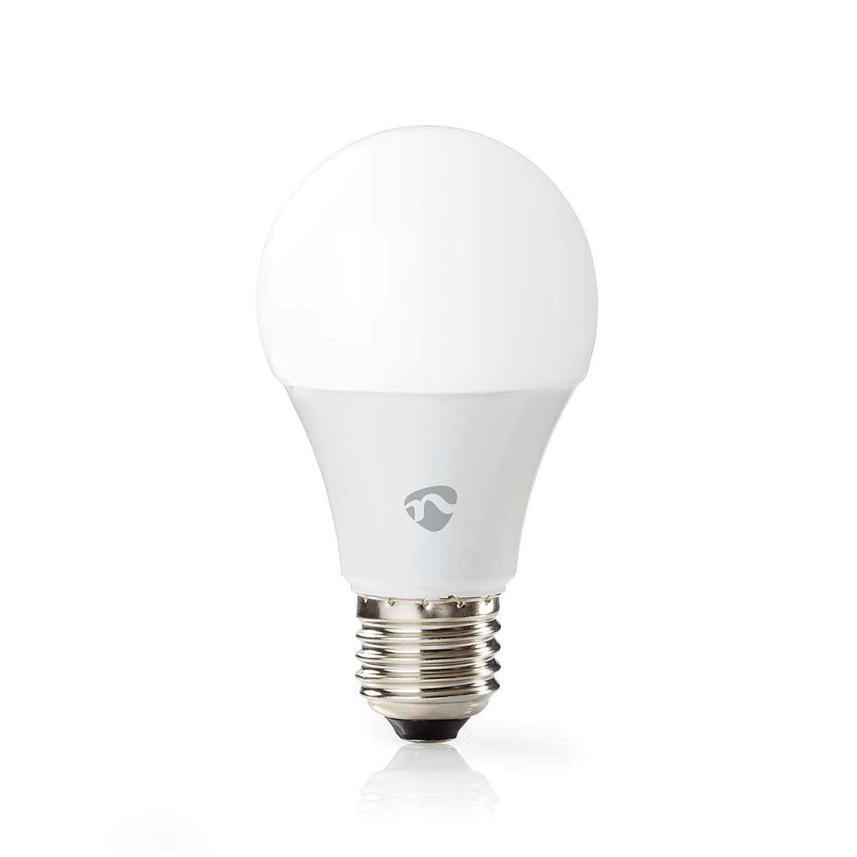 LED-Lampe mit E27-Fassung – Vorderansicht einer energieeffizienten weißen LED-Lampe mit matter Oberfläche und Metallgewinde, geeignet für Standardleuchten.